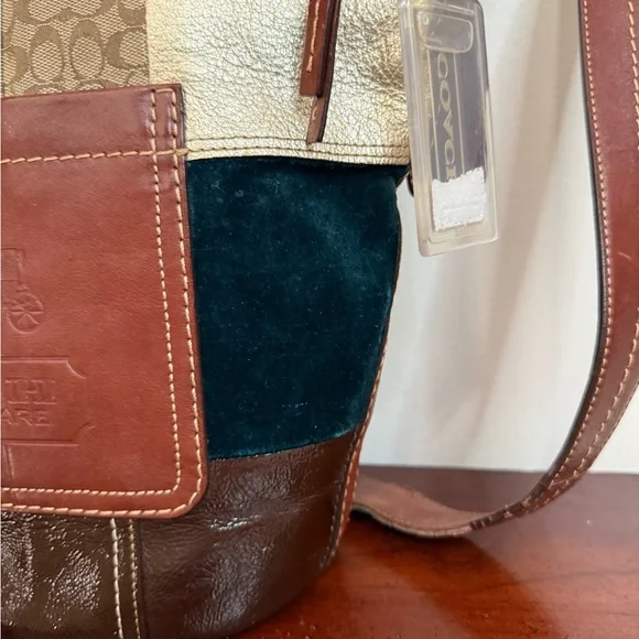 Coach Patchwork #11356 Shoulder/crossbody Bag - Brown, Green, Burgundy holiday - Picture 6 of 14